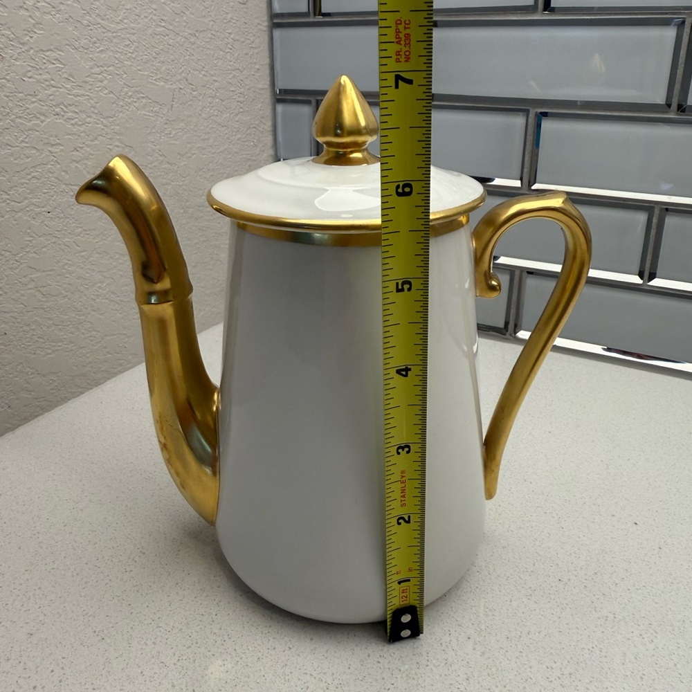 Vintage French Pilivite White Gold Porcelain Coffee Pot Teapot Mid-Century 1950s - Picture 16 of 16